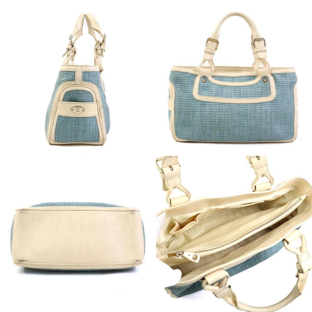Celine Boogie Bag Straw Leather Blue Ivory White - Picture 2 of 4